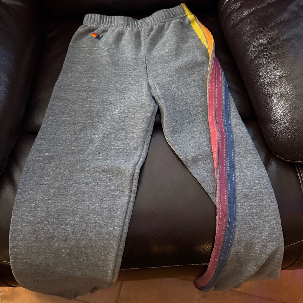 Aviator Nation Kids Grey Sweatpants with Colorful Stripes